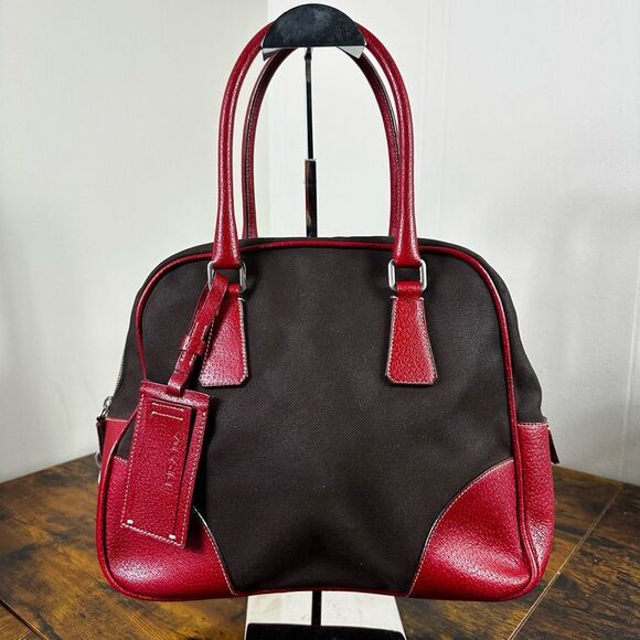 Prada Vintage Bowling Bag Satchel Canvas Leather - Picture 1 of 16